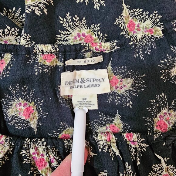 Ralph Lauren Denim & Supply Sz S Floral Peasant Blouse Gauze Boho Top Tassels - Picture 10 of 11